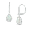 Thumbnail Image 1 of Pear-Shaped Lab-Created Opal and White Lab-Created Sapphire Frame Drop Earrings in Sterling Silver