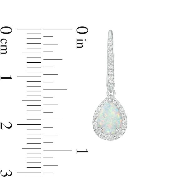 Pear-Shaped Lab-Created Opal and White Lab-Created Sapphire Frame Drop Earrings in Sterling Silver
