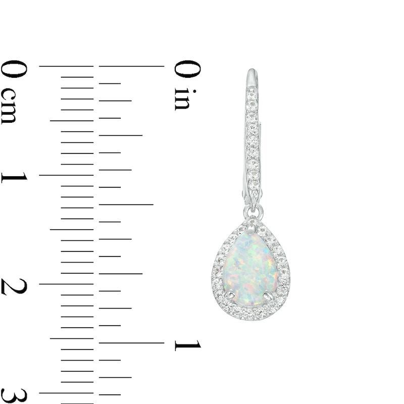 Pear-Shaped Lab-Created Opal and White Lab-Created Sapphire Frame Drop Earrings in Sterling Silver