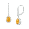 Pear-Shaped Citrine and White Lab-Created Sapphire Frame Drop Earrings in Sterling Silver