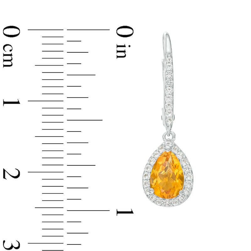 Pear-Shaped Citrine and White Lab-Created Sapphire Frame Drop Earrings in Sterling Silver