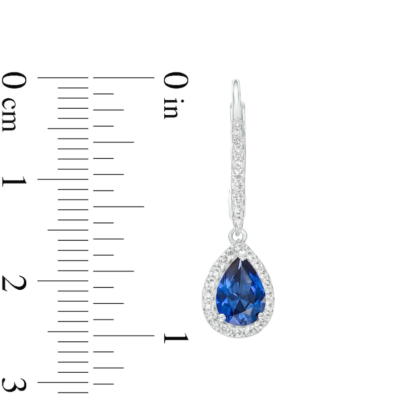 Pear-Shaped Blue and White Lab-Created Sapphire Frame Drop Earrings in Sterling Silver