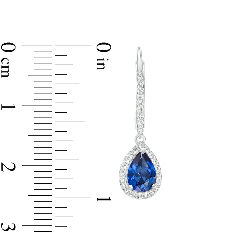 Main Image 3 of Pear-Shaped Blue and White Lab-Created Sapphire Frame Drop Earrings in Sterling Silver