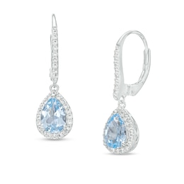 Pear-Shaped Blue Lab-Created Spinel and White Lab-Created Sapphire Frame Drop Earrings in Sterling Silver