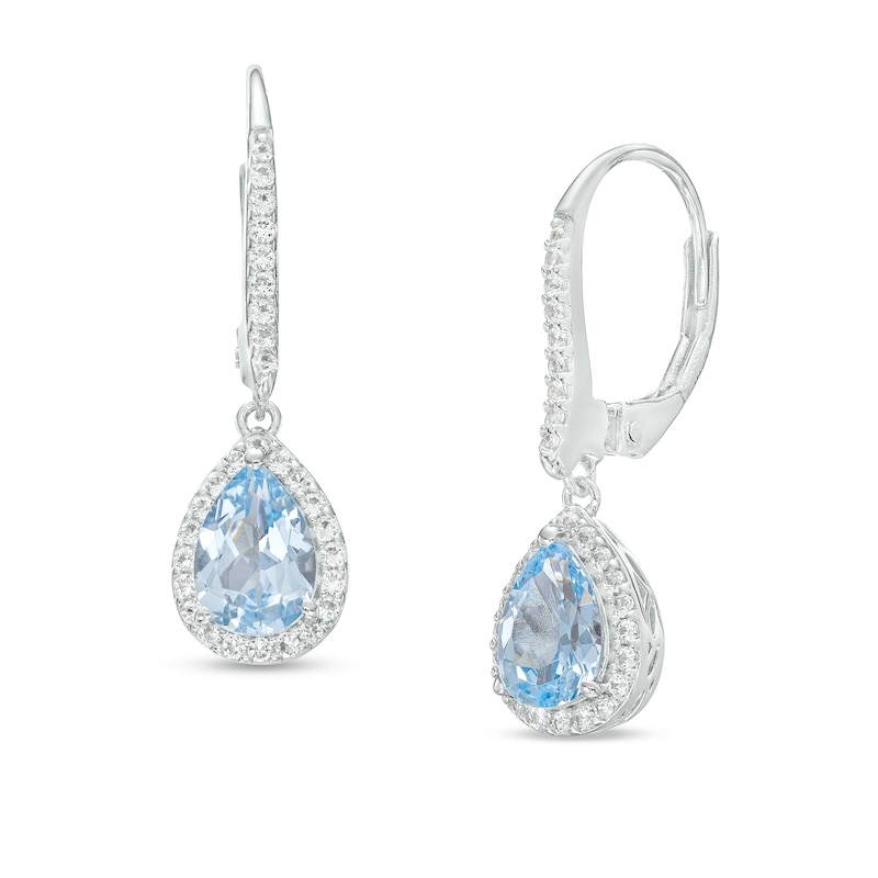 Main Image 1 of Pear-Shaped Blue Lab-Created Spinel and White Lab-Created Sapphire Frame Drop Earrings in Sterling Silver