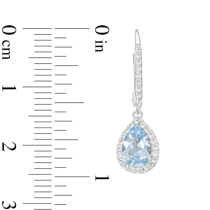 Main Image 3 of Pear-Shaped Blue Lab-Created Spinel and White Lab-Created Sapphire Frame Drop Earrings in Sterling Silver