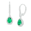 Thumbnail Image 1 of Pear-Shaped Green Quartz Doublet and White Lab-Created Sapphire Frame Drop Earrings in Sterling Silver