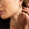 Thumbnail Image 2 of Pear-Shaped Green Quartz Doublet and White Lab-Created Sapphire Frame Drop Earrings in Sterling Silver