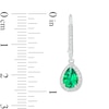 Thumbnail Image 2 of Pear-Shaped Green Quartz Doublet and White Lab-Created Sapphire Frame Drop Earrings in Sterling Silver