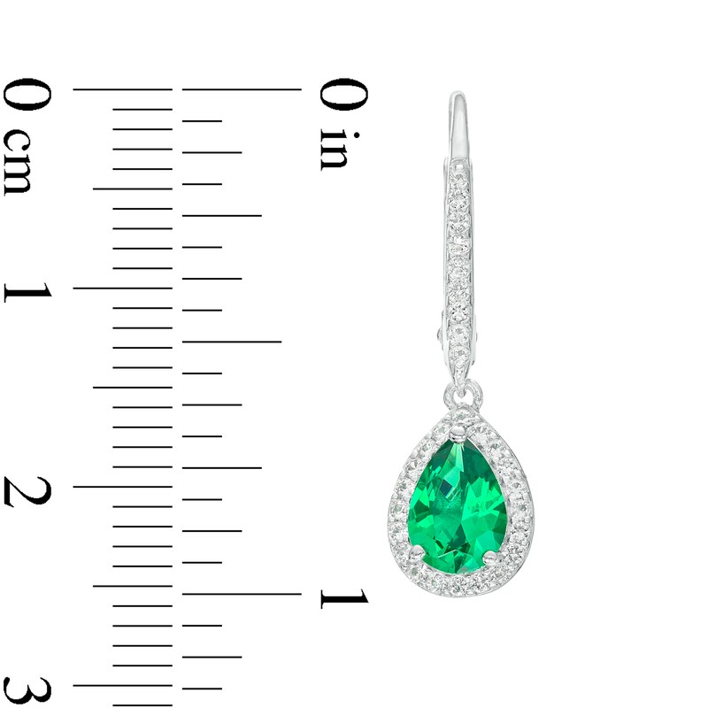 Main Image 3 of Pear-Shaped Green Quartz Doublet and White Lab-Created Sapphire Frame Drop Earrings in Sterling Silver
