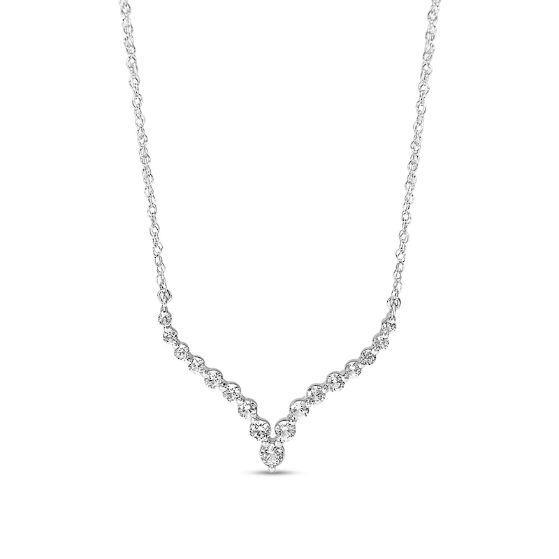 Main Image 1 of White Lab-Created Sapphire Graduated "V" Necklace in Sterling Silver
