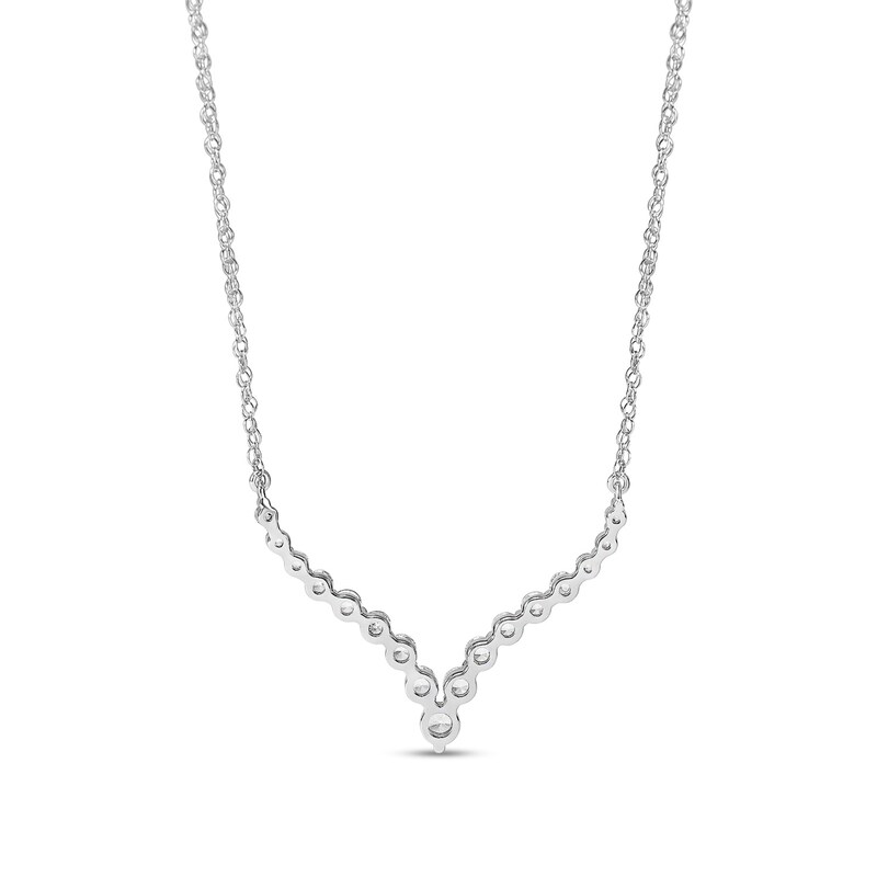 Main Image 2 of White Lab-Created Sapphire Graduated "V" Necklace in Sterling Silver