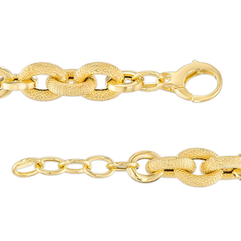 Main Image 3 of Italian Gold 2.0mm Diamond-Cut Glitter Link Chain Alternating Bracelet in Hollow 14K Gold – 9&quot;