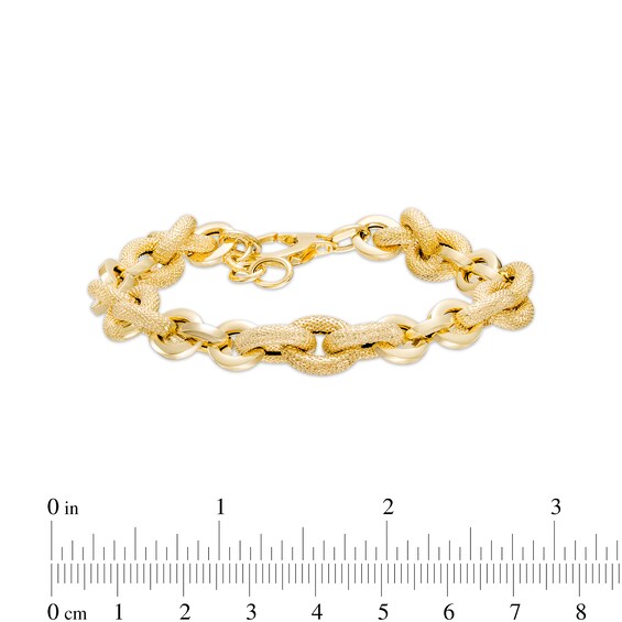 Italian Gold 2.0mm Diamond-Cut Glitter Link Chain Alternating Bracelet in Hollow 14K Gold â 9"