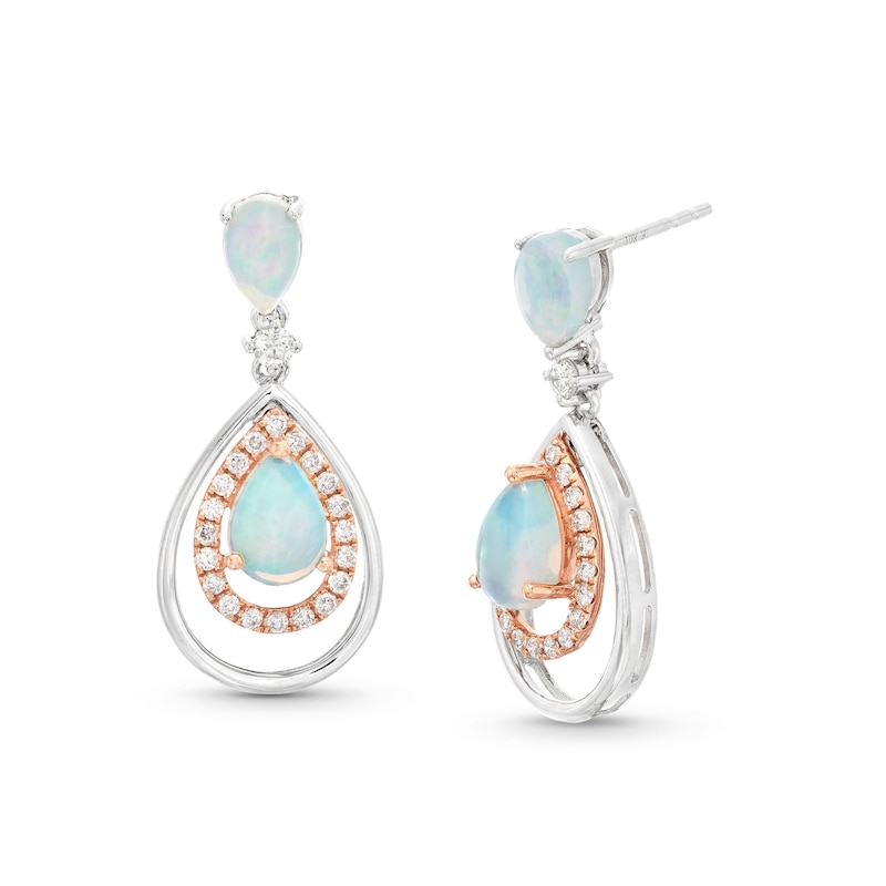Main Image 1 of Pear-Shaped Opal and 3/8 CT. T.W. Diamond Double Open Frame Drop Earrings in 10K Two-Tone Gold
