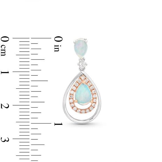 Pear-Shaped Opal and 3/8 CT. T.w. Diamond Double Open Frame Drop Earrings in 10K Two-Tone Gold