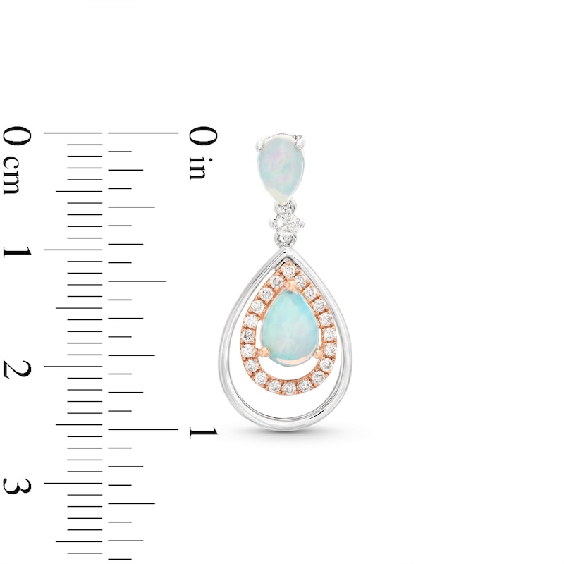 Main Image 3 of Pear-Shaped Opal and 3/8 CT. T.W. Diamond Double Open Frame Drop Earrings in 10K Two-Tone Gold