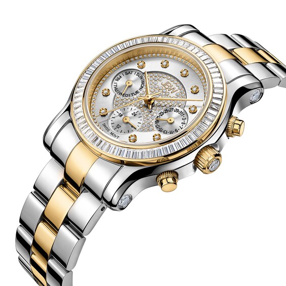 JBW Laurel 1/10 CT. T.w. Diamond and Crystal Accent Two-Tone Chronograph Watch with Silver-Tone Dial (Model: J6330F)
