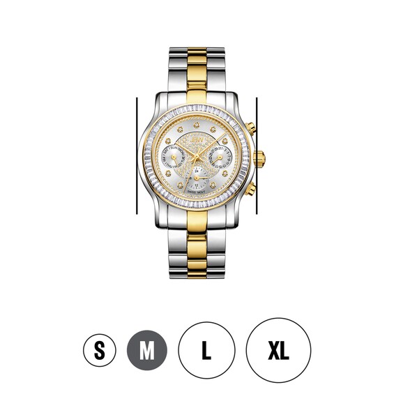 JBW Laurel 1/10 CT. T.w. Diamond and Crystal Accent Two-Tone Chronograph Watch with Silver-Tone Dial (Model: J6330F)