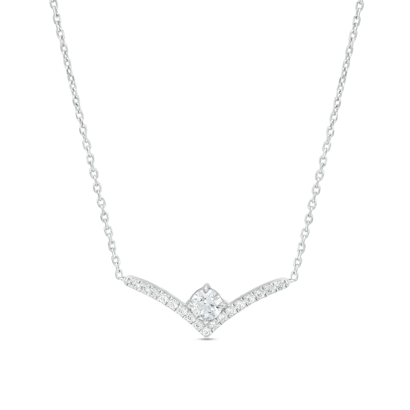 Main Image 1 of You're the One™ 1/3 CT. T.W. Certified Lab-Grown Diamond Chevron Necklace in 14K White Gold (F/SI2) – 18.5"