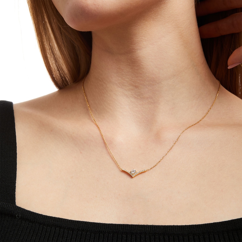 V necklace. Silver chevron necklace. V letter necklace. 18K gold