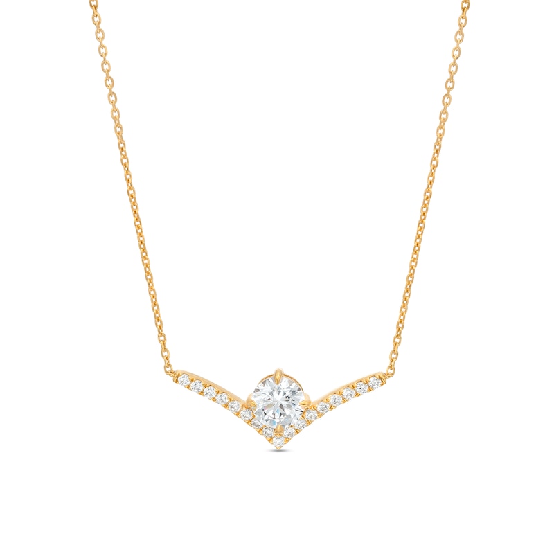 Main Image 1 of You're the One™ 1-1/5 CT. T.W. Certified Lab-Grown Diamond Chevron Necklace in 14K Gold (F/SI2) – 18.5"