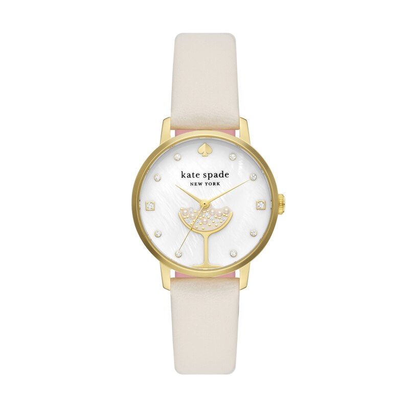 Main Image 1 of Ladies' Kate Spade Metro Gold-Tone IP White Leather Strap Watch with Mother-of-Pearl Dial (Model: KSW1779)