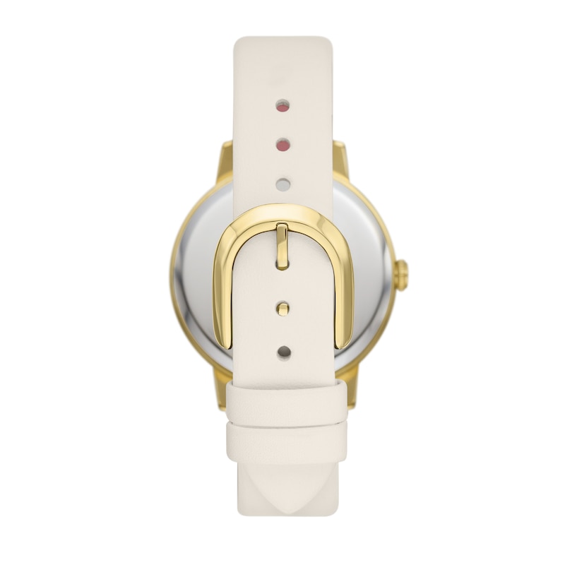 Main Image 2 of Ladies' Kate Spade Metro Gold-Tone IP White Leather Strap Watch with Mother-of-Pearl Dial (Model: KSW1779)