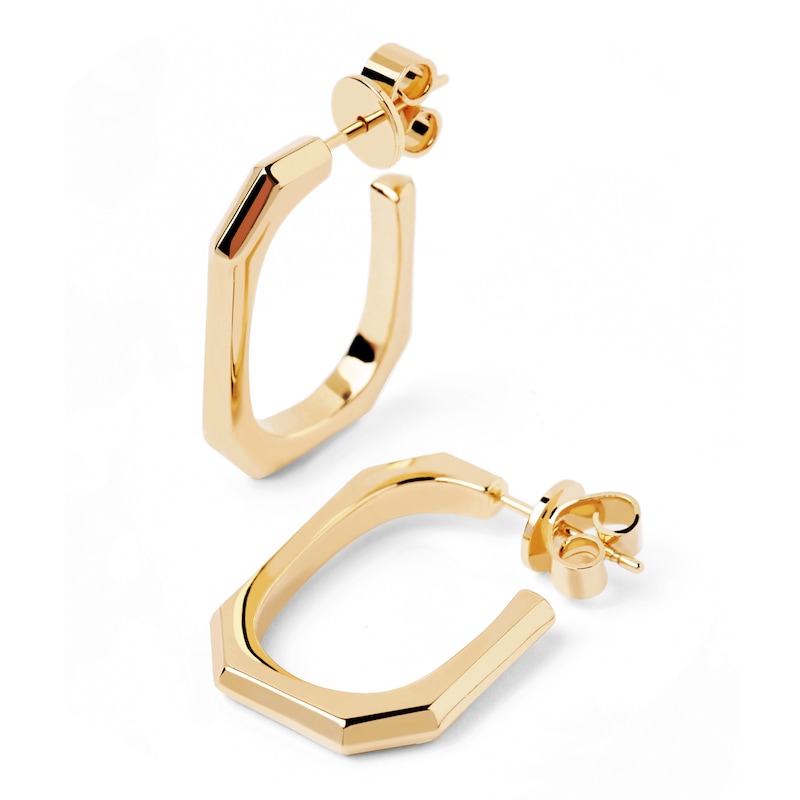 Main Image 3 of PDPAOLA™ at Zales Octagonal-Shaped Open Hoop Earrings in Brass with 18K Gold Plate