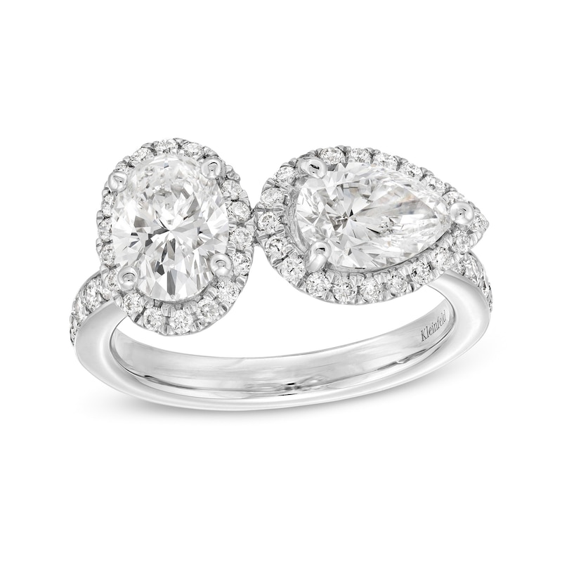 Kleinfeld® x Zales 2-3/8 CT. T.W. Certified Oval and Pear-Shaped Lab-Created Diamond Engagement Ring in Platinum (F/VS2)