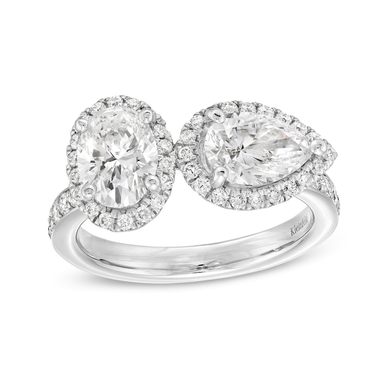 Main Image 1 of Kleinfeld® x Zales 2-3/8 CT. T.W. Certified Oval and Pear-Shaped Lab-Grown Diamond Engagement Ring in Platinum (F/VS2)