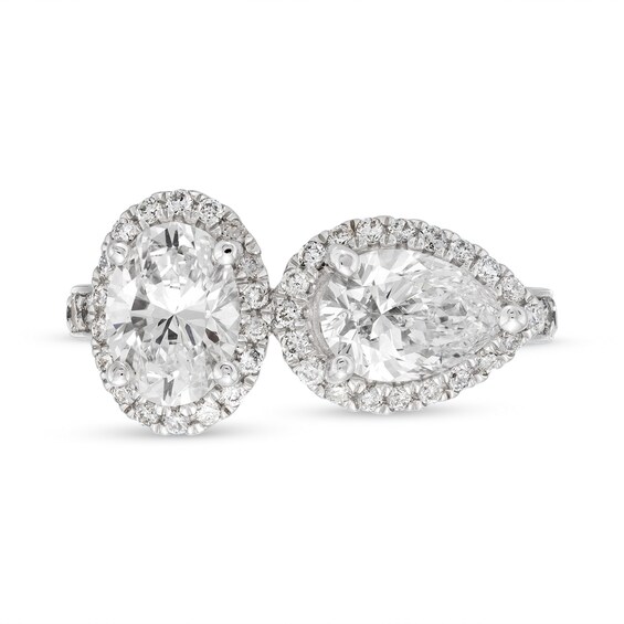 KleinfeldÂ® x Zales 2-3/8 CT. T.w. Certified Oval and Pear-Shaped Lab-Grown Diamond Engagement Ring in Platinum (F/Vs2)
