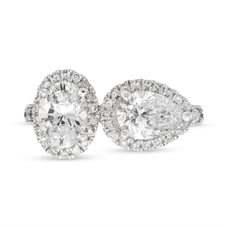 Main Image 4 of Kleinfeld® x Zales 2-3/8 CT. T.W. Certified Oval and Pear-Shaped Lab-Grown Diamond Engagement Ring in Platinum (F/VS2)