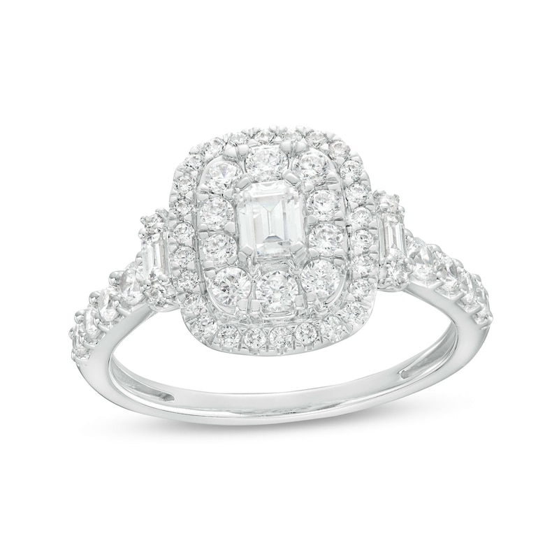 Main Image 1 of 1 CT. T.W. Emerald-Cut Diamond Double Frame Collar Engagement Ring in 14K White Gold