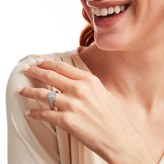 1 CT. T.w. Emerald-Cut Diamond Double Frame Collar Engagement Ring in 14K White Gold