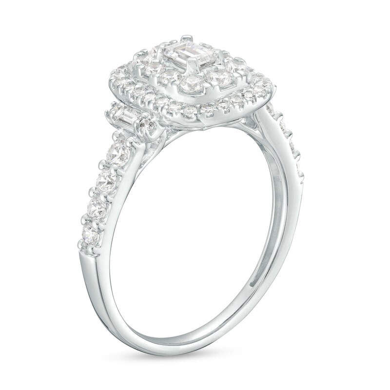 Main Image 3 of 1 CT. T.W. Emerald-Cut Diamond Double Frame Collar Engagement Ring in 14K White Gold