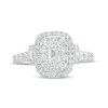 Thumbnail Image 4 of 1 CT. T.W. Emerald-Cut Diamond Double Frame Collar Engagement Ring in 14K White Gold