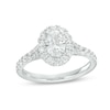 Thumbnail Image 1 of 1-1/3 CT. T.W. Certified Oval Diamond Frame Split Shank Engagement Ring in 14K White Gold (I/I1)