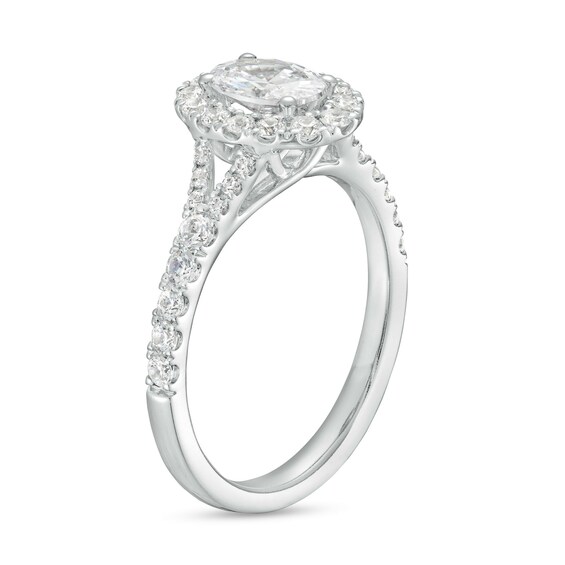 1-1/3 CT. T.w. Certified Oval Diamond Frame Split Shank Engagement Ring in 14K White Gold (I/I1)