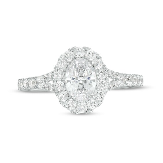 1-1/3 CT. T.w. Certified Oval Diamond Frame Split Shank Engagement Ring in 14K White Gold (I/I1)