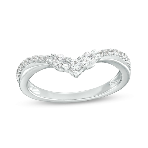 1/3 CT. T.w. Diamond Three Stone Chevron Anniversary Band in 14K White Gold