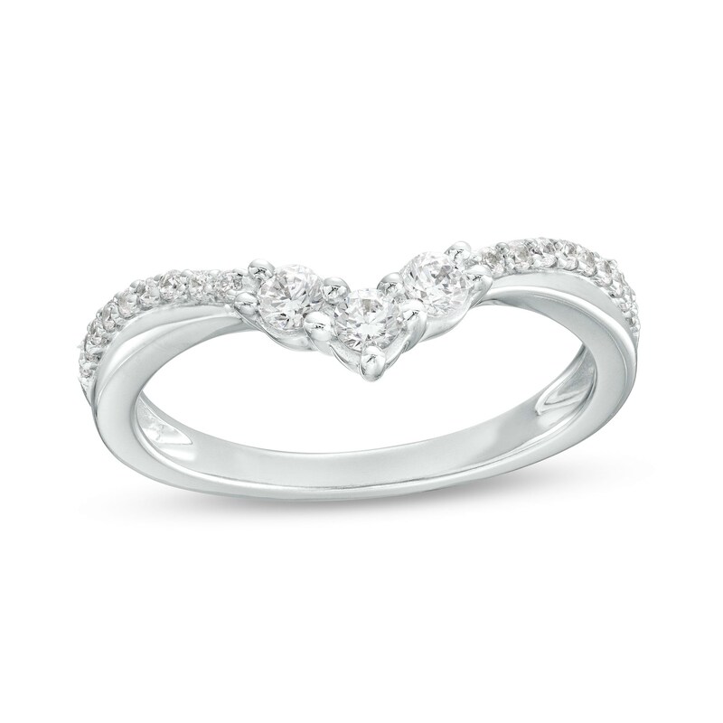 Main Image 1 of 1/3 CT. T.W. Diamond Three Stone Chevron Anniversary Band in 14K White Gold