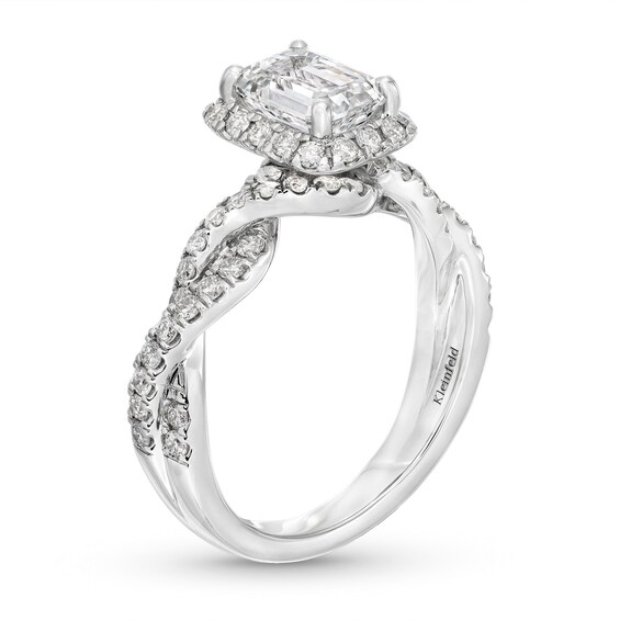 KleinfeldÂ® x Zales 2-1/5 CT. T.w. Certified Emerald-Cut Lab-Grown Diamond Twist Engagement Ring in Platinum (F/Vs2)