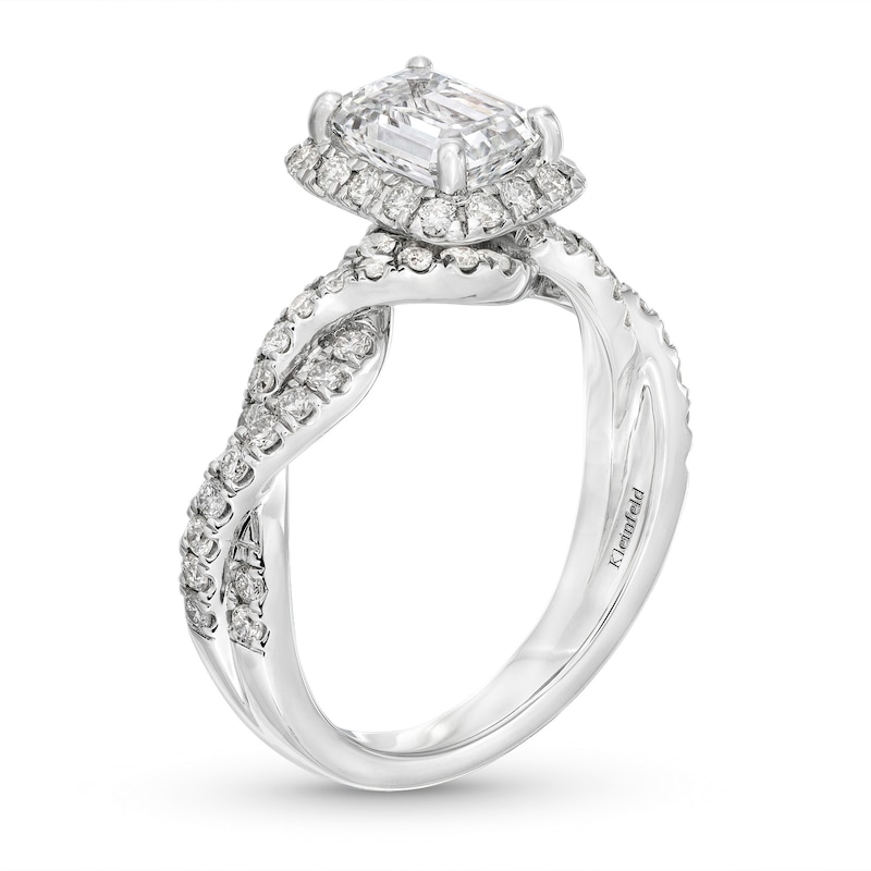 Main Image 3 of Kleinfeld® x Zales 2-1/5 CT. T.W. Certified Emerald-Cut Lab-Grown Diamond Twist Engagement Ring in Platinum (F/VS2)