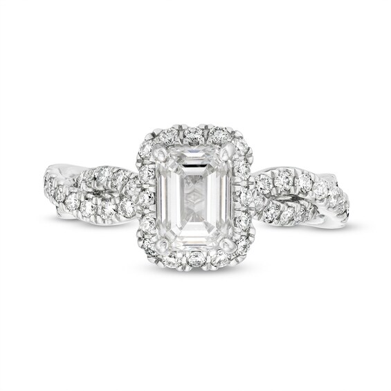 KleinfeldÂ® x Zales 2-1/5 CT. T.w. Certified Emerald-Cut Lab-Grown Diamond Twist Engagement Ring in Platinum (F/Vs2)