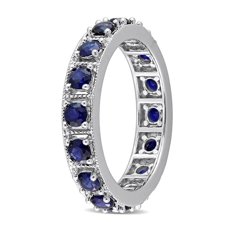 Main Image 3 of Blue Lab-Created Sapphire Vintage-Style Eternity Band in Sterling Silver