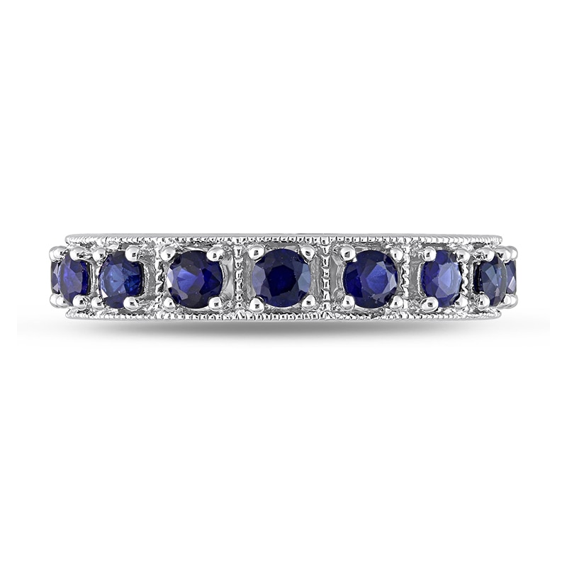 Main Image 4 of Blue Lab-Created Sapphire Vintage-Style Eternity Band in Sterling Silver