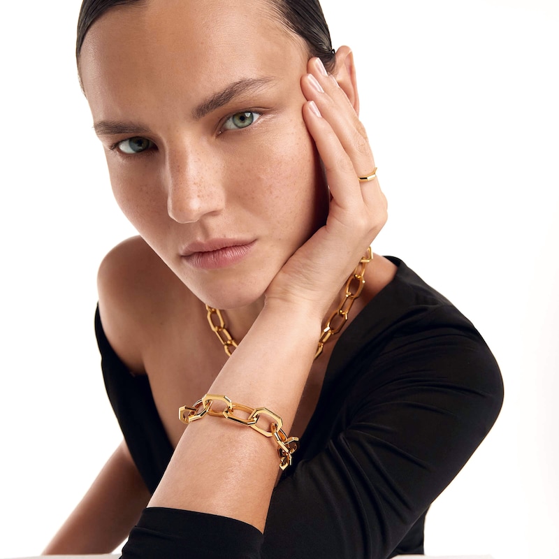 Main Image 7 of PDPAOLA™ at Zales 14.5mm Paper Clip Link Chain Bracelet in Brass with 18K Gold Plate – 8.27"