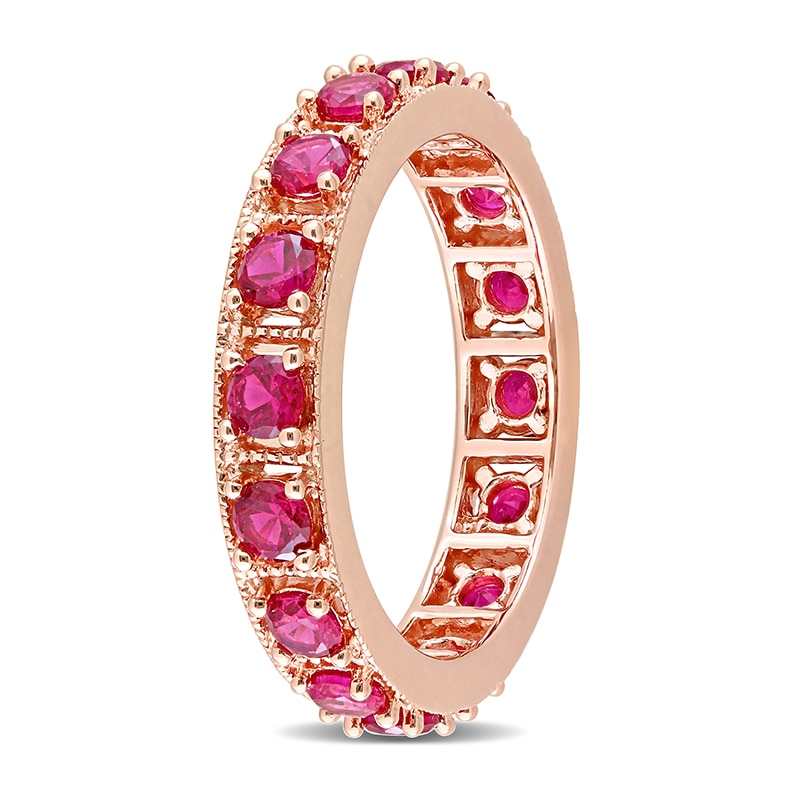Main Image 3 of Lab-Created Ruby Vintage-Style Eternity Band in Sterling Silver with Rose Rhodium