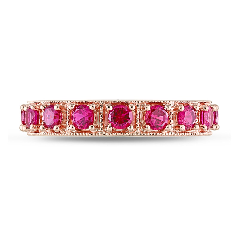 Main Image 4 of Lab-Created Ruby Vintage-Style Eternity Band in Sterling Silver with Rose Rhodium